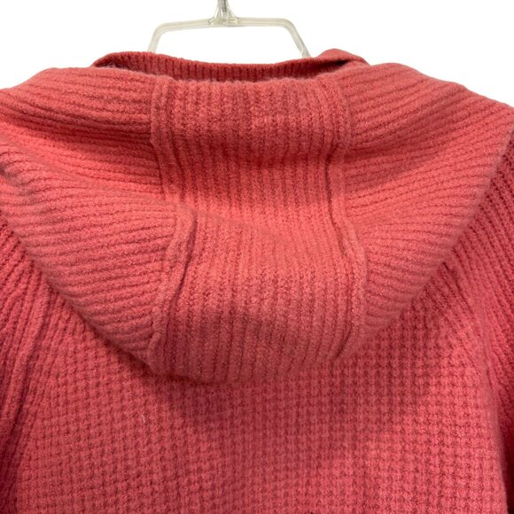 Pilcro Anthropologie Womens Salmon Pink Hooded Quarter Zip Waffle Knit Sweater - Picture 2 of 11